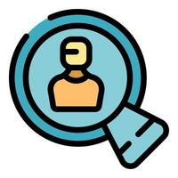 Magnifying glass focusing on a person icon representing recruitment vector