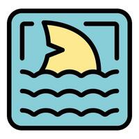 Shark fin surfacing in water frame icon vector outline