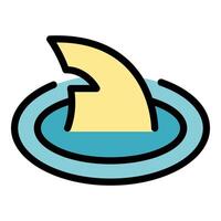 Shark fin surfacing in water creating concentric circles vector