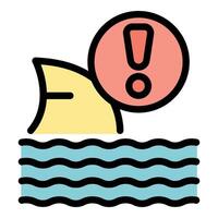 Shark fin swimming in the ocean with exclamation mark warning sign vector