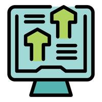 Computer showing growing up arrows analytics on screen vector