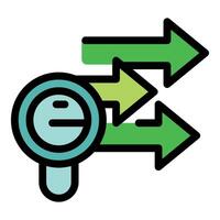 Magnifying glass analyzing internet traffic flow with arrows vector