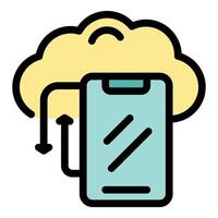 Smartphone exchanging data with cloud storage icon vector