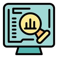 Computer software showing magnifying glass focusing on graph icon vector