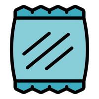Blue filled packaging bag with patterned top and bottom borders vector