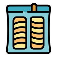 Plastic container holding two glazed long john donuts being sold at a bakery vector
