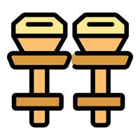 Two modern wooden bar stools with backrests on white background vector