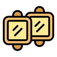 Square cufflinks with gold inlay reflecting light on white background vector