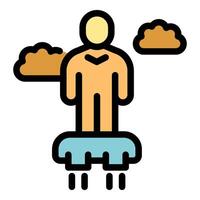 Man using futuristic personal transportation device flying in sky vector