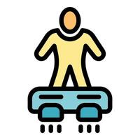 Man using futuristic flying platform for individual transport vector