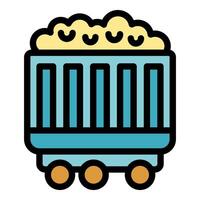Mining cart carrying coal moving on rails icon vector outline