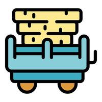 Mining trolley transporting gold bars icon vector