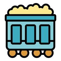 Full mining cart moving on rails icon vector