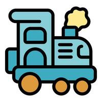 Blue toy train locomotive blowing smoke while moving vector