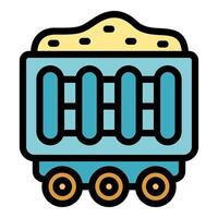 Mining cart carrying stones on wheels side view filled outline icon vector