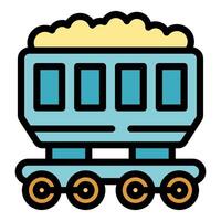 Mining cart carrying coal moving on rails vector