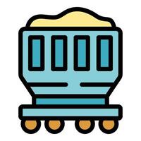 Mining cart carrying coal on rails icon vector outline