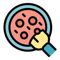Scientist analyzing petri dish with cell culture with brush tool icon vector