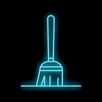 Glowing neon line broom on black background is sweeping the floor vector