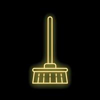 Yellow neon line icon of a handle broom for cleaning on black background vector