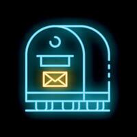 Neon mailbox icon glowing on dark background vector