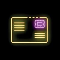 Neon sign of mail envelope with postage stamp on black background vector