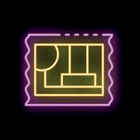 Neon ticket showing football field layout icon isolated on black background vector