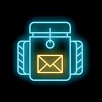 Neon mailbox icon glowing on dark background vector