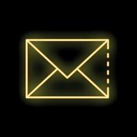 Neon yellow email envelope glowing on black background vector