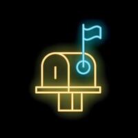Neon mailbox icon glowing on dark background vector