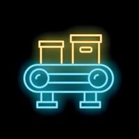 Neon conveyor belt moving boxes on black background vector