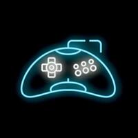 Glowing neon gamepad icon on black background vector