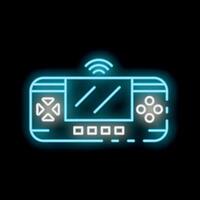 Neon game console emitting wifi signal on black background vector