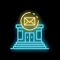 Neon sign showing an envelope floating over a building for email marketing vector