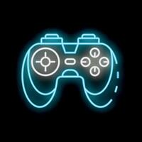Neon video game controller glowing on black background vector