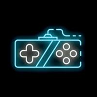 Neon gamepad glowing on black background vector