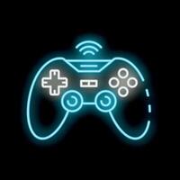 Neon gamepad icon glowing on dark background vector