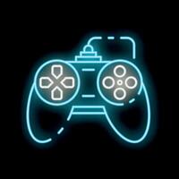 Neon video game controller glowing on black background vector