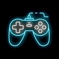 Neon video game controller glowing on black background vector