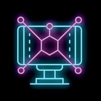 Neon icon of decentralized computer network with blockchain technology vector