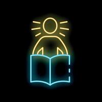 Student getting new knowledge reading book neon sign icon style vector