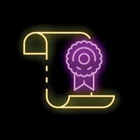 Neon sign showing diploma with stamp representing graduation and success vector