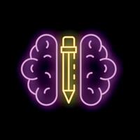 Neon icon of brain with pencil representing creative thinking vector