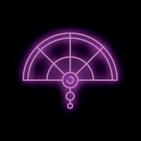Neon purple fan decoration with hanging beads on black background vector