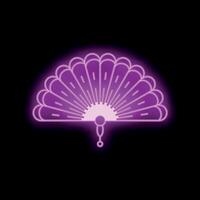 Bright pink neon hand fan glowing on black background vector