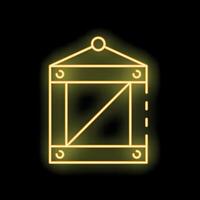 Glowing neon line wooden box icon isolated on black background vector illustration