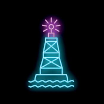 Neon sign of an offshore platform showing extraction of natural resources vector