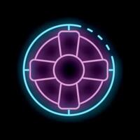 Neon sign showing lifebuoy in target sights on black background vector