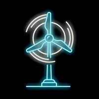 Blue neon wind turbine generating clean energy on black background vector
