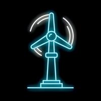 Blue neon wind turbine generating renewable energy on black background vector
